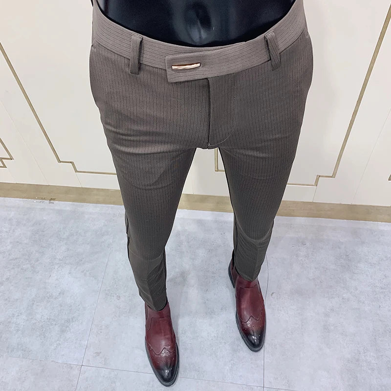 Men'S Suit Pants Business Elegant Elastic Slim Fit Formal Pants High Quality Fashion Solid Color Casual Pants Men'S Clothing