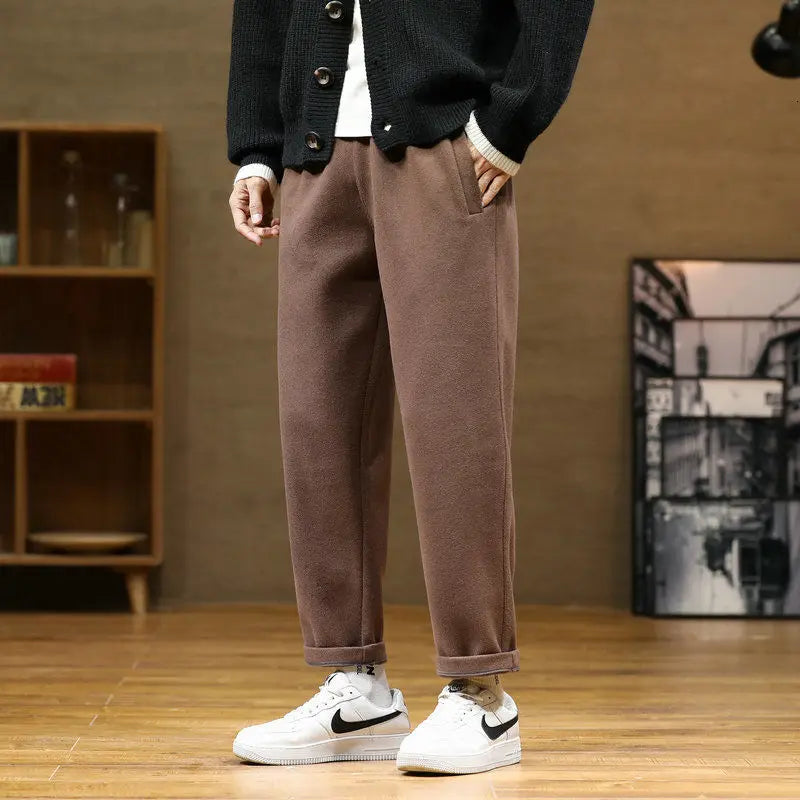 Autumn/Winter Woolen Pants Men Warm Fashion Retro Multicolor Casual Pants Mens Streetwear Loose Korean Straight Trousers Mens