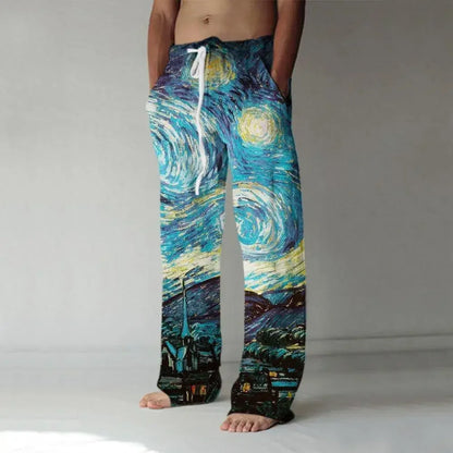 Stars and Stripes Straight Full Length Wide Leg Pants Printed Hipster Fashion Trousers Streetwear Jogger Sweatpants Men Clothing