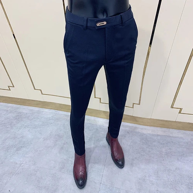 Men'S Suit Pants Business Elegant Elastic Slim Fit Formal Pants High Quality Fashion Solid Color Casual Pants Men'S Clothing