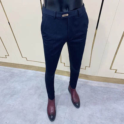Men'S Suit Pants Business Elegant Elastic Slim Fit Formal Pants High Quality Fashion Solid Color Casual Pants Men'S Clothing