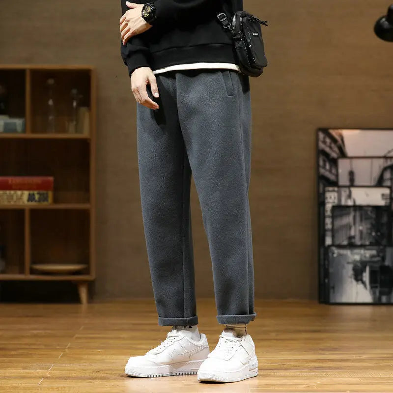 Autumn/Winter Woolen Pants Men Warm Fashion Retro Multicolor Casual Pants Mens Streetwear Loose Korean Straight Trousers Mens