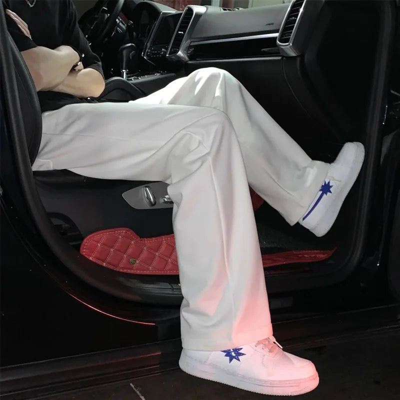 Summer Casual Pants Men Fashion Gray Black White Wide-Leg Pants Men Streetwear Loose Straight Sweatpants Mens Joggers Trousers