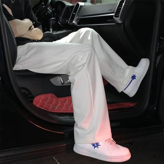 Summer Casual Pants Men Fashion Gray Black White Wide-Leg Pants Men Streetwear Loose Straight Sweatpants Mens Joggers Trousers