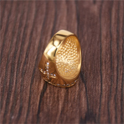 Hip Hop Jewelry Iced Out Jesus Cross Ring Gold Color Stainless Steel Rings for Men Religious Jewelry Dropshipping Bague Homme S