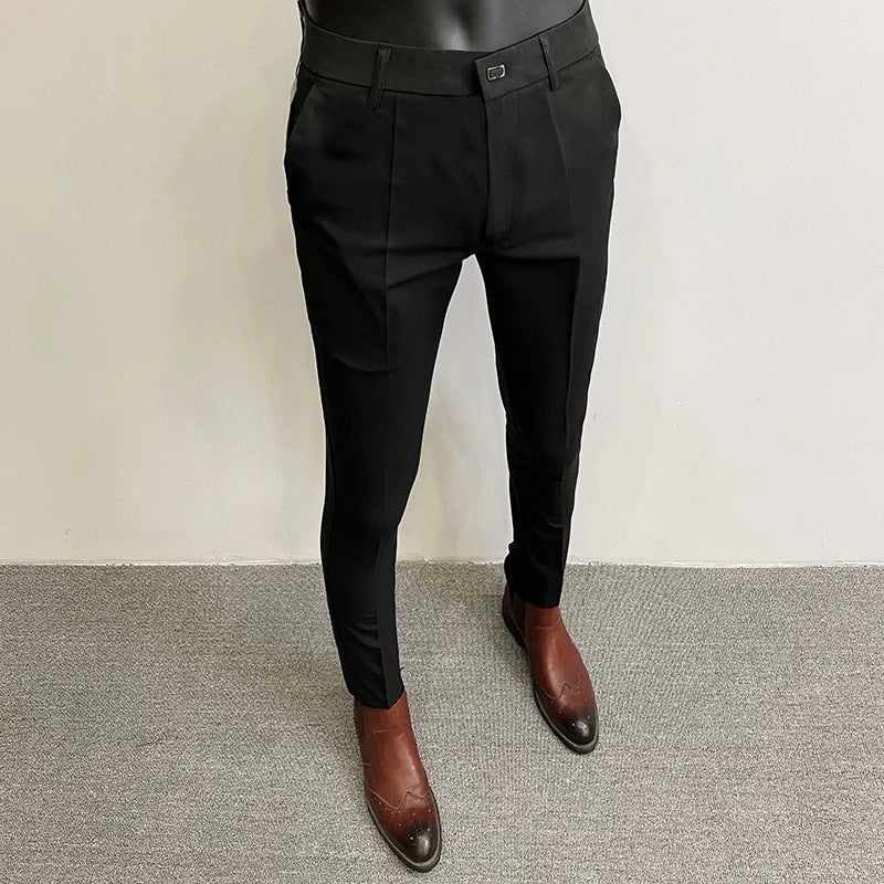 Men'S Suit Pants Business Elegant Elastic Slim Fit Formal Pants High Quality Fashion Solid Color Casual Pants Men'S Clothing