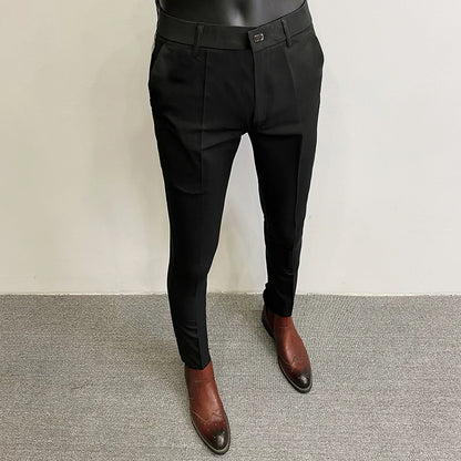 Men'S Suit Pants Business Elegant Elastic Slim Fit Formal Pants High Quality Fashion Solid Color Casual Pants Men'S Clothing