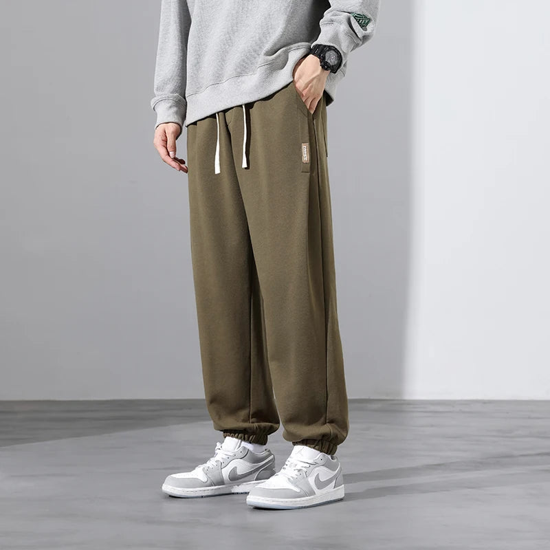 Korean Fashion Sweatpants New Autumn Light Gray Baggy Wide-Leg Pants Streetwear Casual plus Size Trousers Male 6XL 7XL 8XL