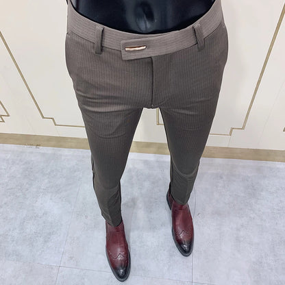 Men'S Suit Pants Business Elegant Elastic Slim Fit Formal Pants High Quality Fashion Solid Color Casual Pants Men'S Clothing