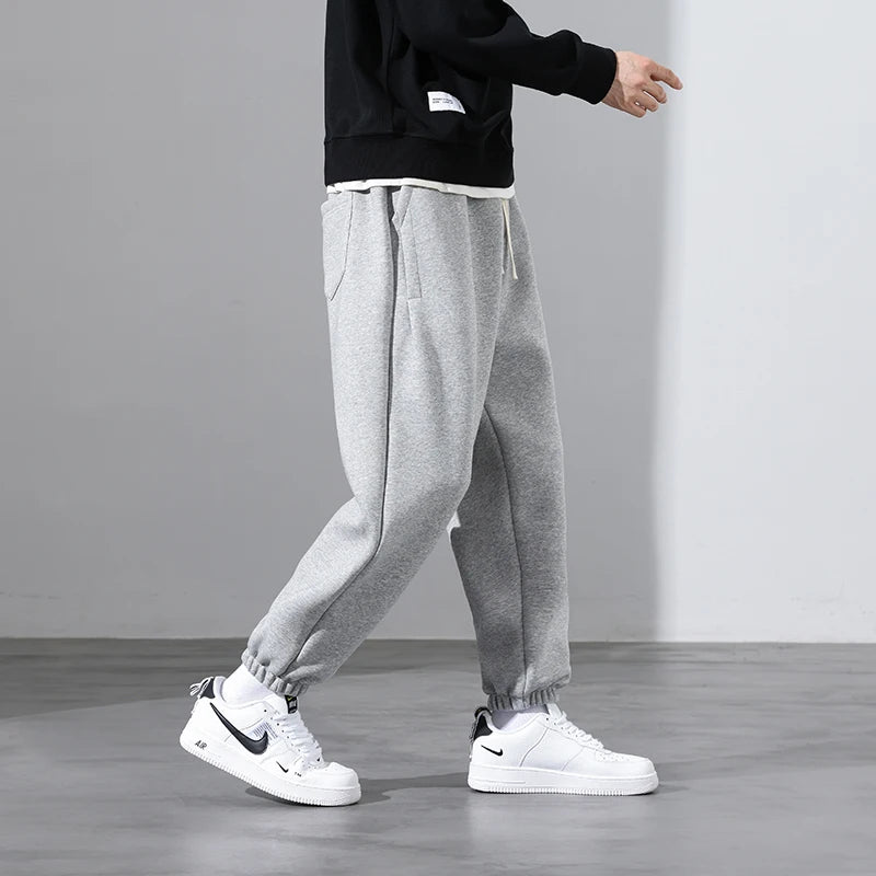 Korean Fashion Sweatpants New Autumn Light Gray Baggy Wide-Leg Pants Streetwear Casual plus Size Trousers Male 6XL 7XL 8XL