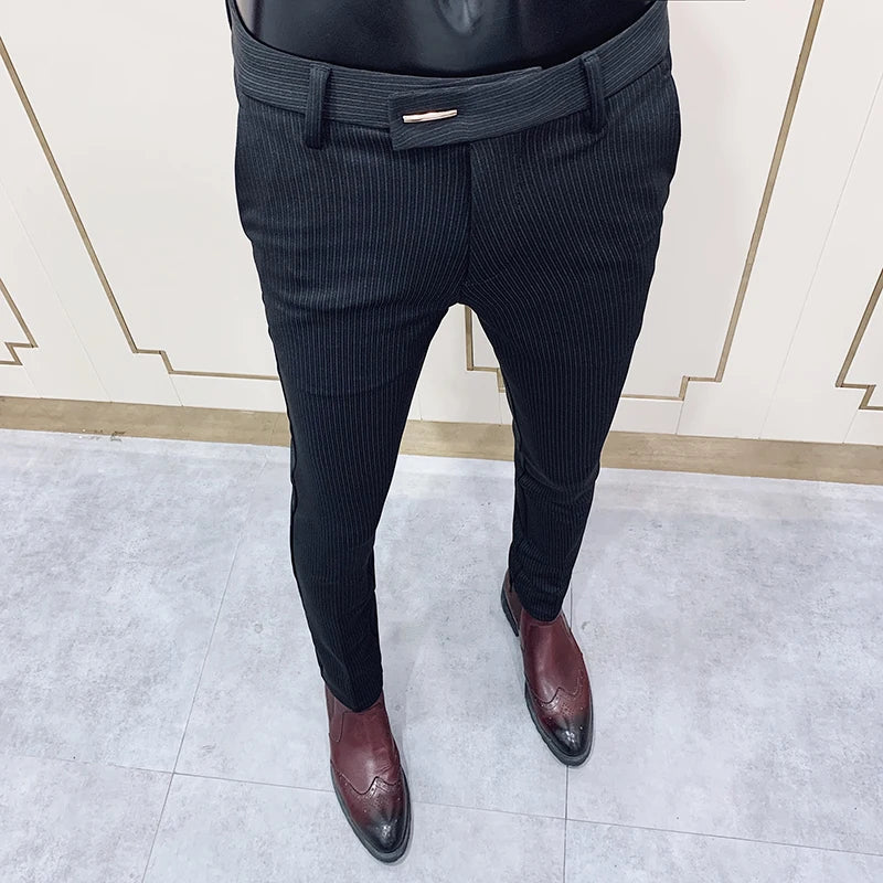 Men'S Suit Pants Business Elegant Elastic Slim Fit Formal Pants High Quality Fashion Solid Color Casual Pants Men'S Clothing