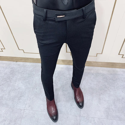 Men'S Suit Pants Business Elegant Elastic Slim Fit Formal Pants High Quality Fashion Solid Color Casual Pants Men'S Clothing