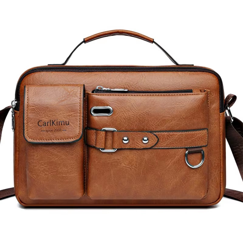 Men'S Retro Messenger Bag with Waterproof Design, Large Capacity Laptop Briefcase for Office Work, Travel and School
