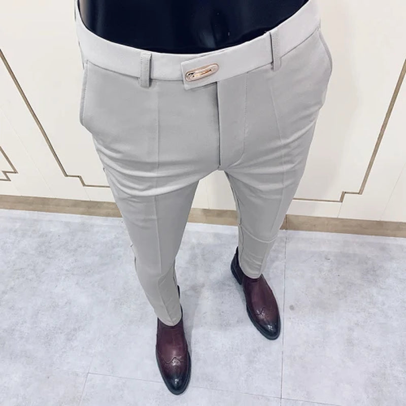 Men'S Suit Pants Business Elegant Elastic Slim Fit Formal Pants High Quality Fashion Solid Color Casual Pants Men'S Clothing