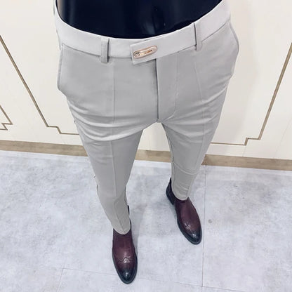 Men'S Suit Pants Business Elegant Elastic Slim Fit Formal Pants High Quality Fashion Solid Color Casual Pants Men'S Clothing