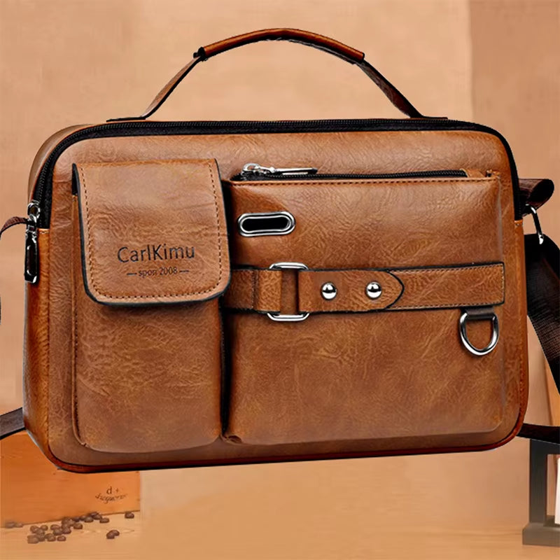 Men'S Retro Messenger Bag with Waterproof Design, Large Capacity Laptop Briefcase for Office Work, Travel and School