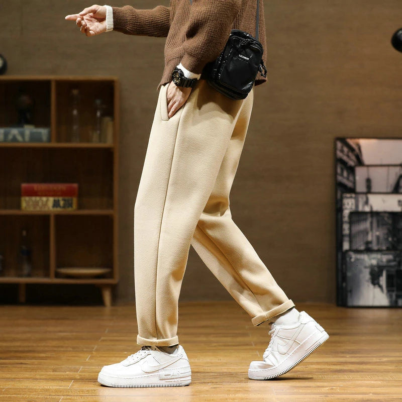 Autumn/Winter Woolen Pants Men Warm Fashion Retro Multicolor Casual Pants Mens Streetwear Loose Korean Straight Trousers Mens