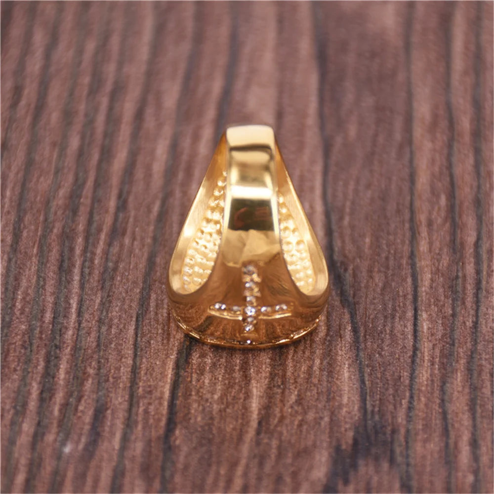 Hip Hop Jewelry Iced Out Jesus Cross Ring Gold Color Stainless Steel Rings for Men Religious Jewelry Dropshipping Bague Homme S