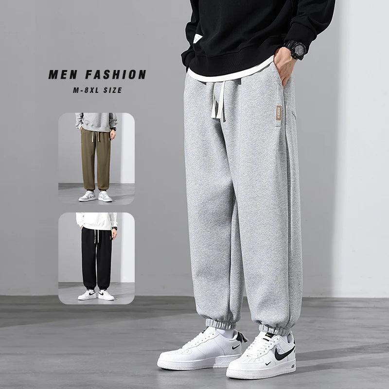 Korean Fashion Sweatpants New Autumn Light Gray Baggy Wide-Leg Pants Streetwear Casual plus Size Trousers Male 6XL 7XL 8XL
