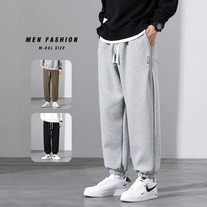 Korean Fashion Sweatpants New Autumn Light Gray Baggy Wide-Leg Pants Streetwear Casual plus Size Trousers Male 6XL 7XL 8XL