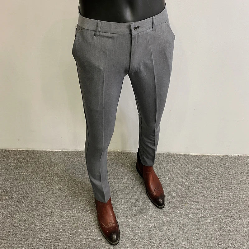 Men'S Suit Pants Business Elegant Elastic Slim Fit Formal Pants High Quality Fashion Solid Color Casual Pants Men'S Clothing
