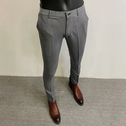 Men'S Suit Pants Business Elegant Elastic Slim Fit Formal Pants High Quality Fashion Solid Color Casual Pants Men'S Clothing