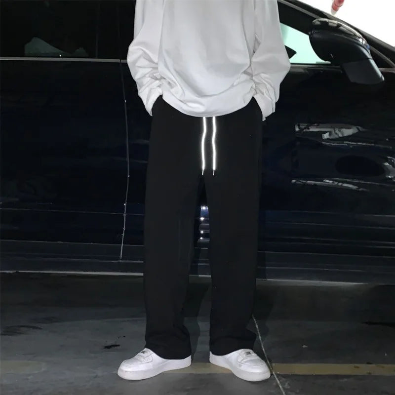 Summer Casual Pants Men Fashion Gray Black White Wide-Leg Pants Men Streetwear Loose Straight Sweatpants Mens Joggers Trousers