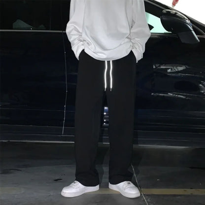 Summer Casual Pants Men Fashion Gray Black White Wide-Leg Pants Men Streetwear Loose Straight Sweatpants Mens Joggers Trousers