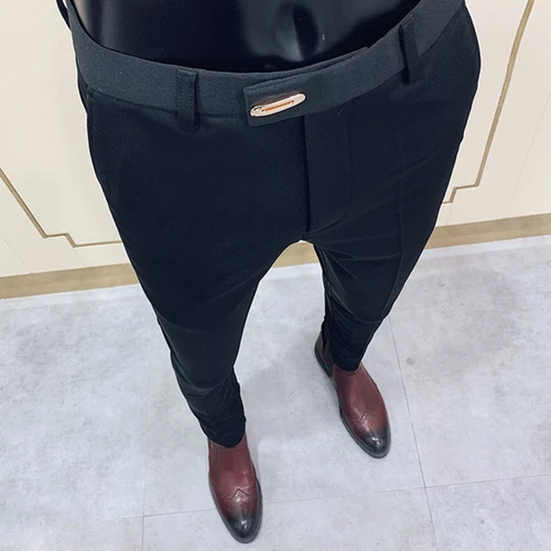 Men'S Suit Pants Business Elegant Elastic Slim Fit Formal Pants High Quality Fashion Solid Color Casual Pants Men'S Clothing