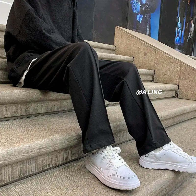Drawstring Sweatpants Men'S Fashion Casual Wide-Leg Pants Men Streetwear Loose Straight Trousers Mens Joggers Track Pants S-2XL