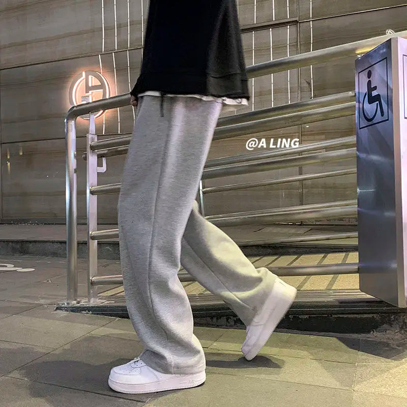 Drawstring Sweatpants Men'S Fashion Casual Wide-Leg Pants Men Streetwear Loose Straight Trousers Mens Joggers Track Pants S-2XL