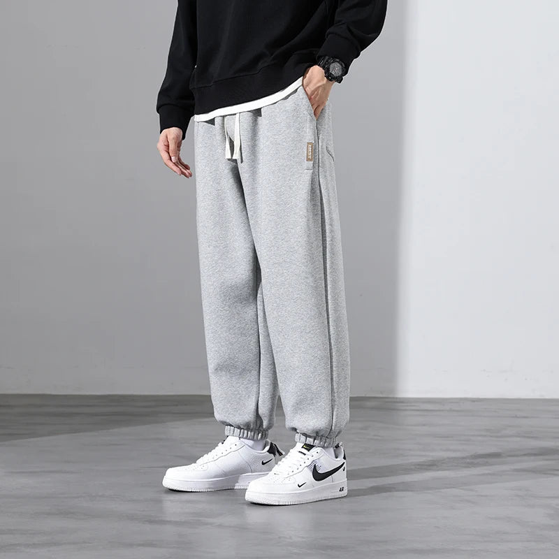 Korean Fashion Sweatpants New Autumn Light Gray Baggy Wide-Leg Pants Streetwear Casual plus Size Trousers Male 6XL 7XL 8XL