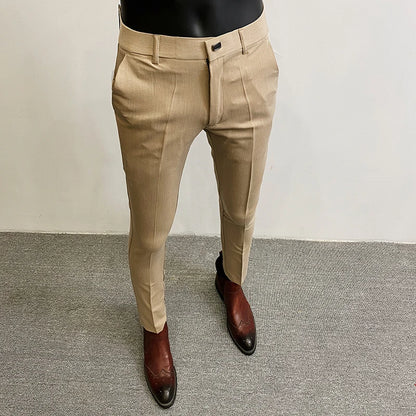 Men'S Suit Pants Business Elegant Elastic Slim Fit Formal Pants High Quality Fashion Solid Color Casual Pants Men'S Clothing