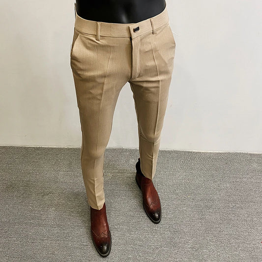 Men'S Suit Pants Business Elegant Elastic Slim Fit Formal Pants High Quality Fashion Solid Color Casual Pants Men'S Clothing