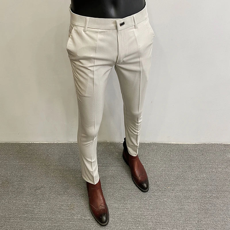 Men'S Suit Pants Business Elegant Elastic Slim Fit Formal Pants High Quality Fashion Solid Color Casual Pants Men'S Clothing
