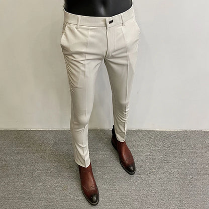 Men'S Suit Pants Business Elegant Elastic Slim Fit Formal Pants High Quality Fashion Solid Color Casual Pants Men'S Clothing