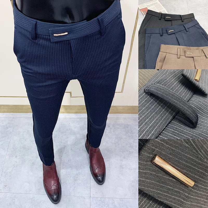 Men'S Suit Pants Business Elegant Elastic Slim Fit Formal Pants High Quality Fashion Solid Color Casual Pants Men'S Clothing
