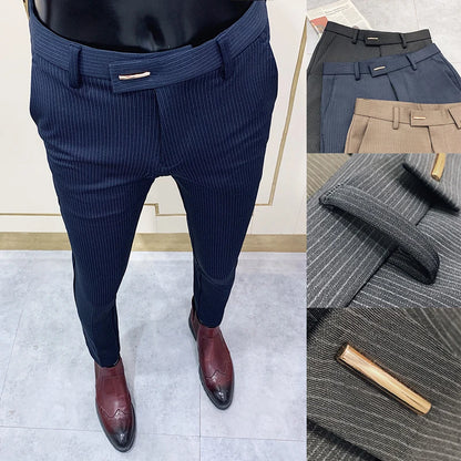 Men'S Suit Pants Business Elegant Elastic Slim Fit Formal Pants High Quality Fashion Solid Color Casual Pants Men'S Clothing