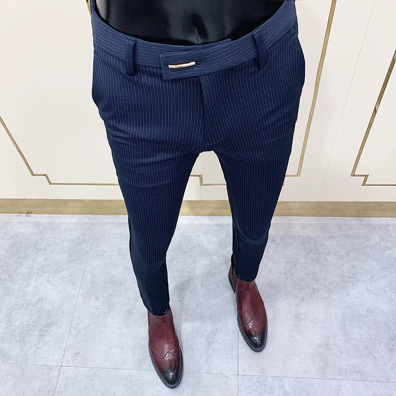 Men'S Suit Pants Business Elegant Elastic Slim Fit Formal Pants High Quality Fashion Solid Color Casual Pants Men'S Clothing