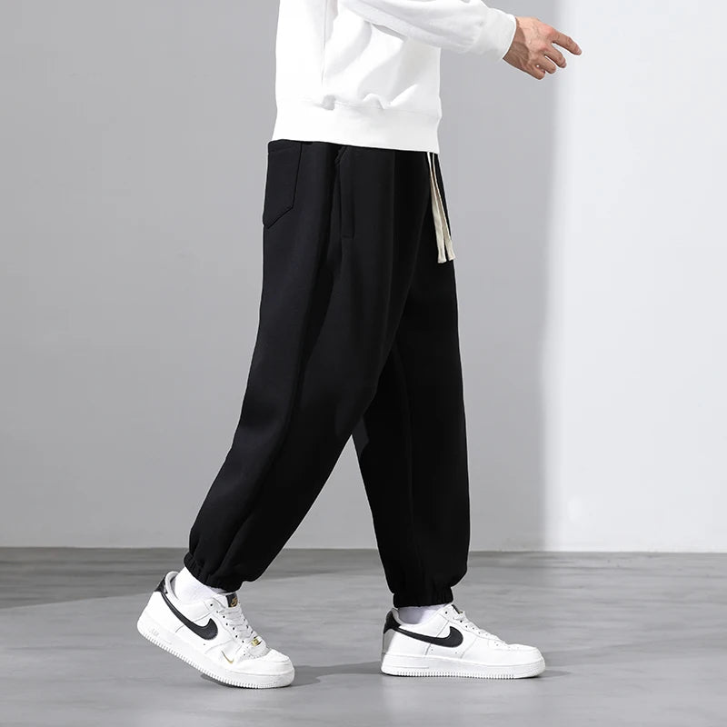 Korean Fashion Sweatpants New Autumn Light Gray Baggy Wide-Leg Pants Streetwear Casual plus Size Trousers Male 6XL 7XL 8XL