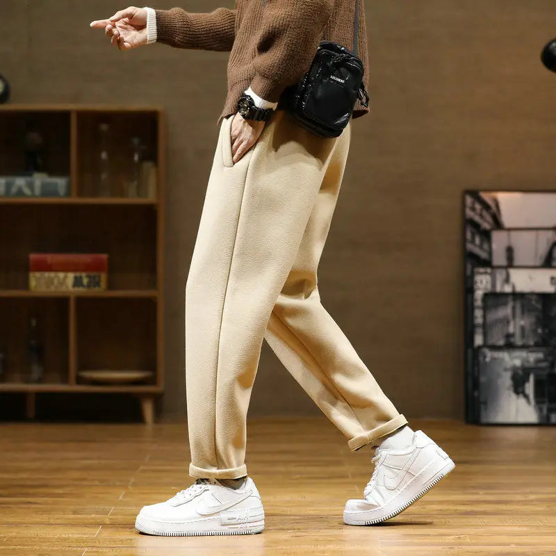 Autumn/Winter Woolen Pants Men Warm Fashion Retro Multicolor Casual Pants Mens Streetwear Loose Korean Straight Trousers Mens