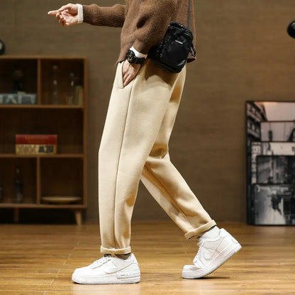 Autumn/Winter Woolen Pants Men Warm Fashion Retro Multicolor Casual Pants Mens Streetwear Loose Korean Straight Trousers Mens